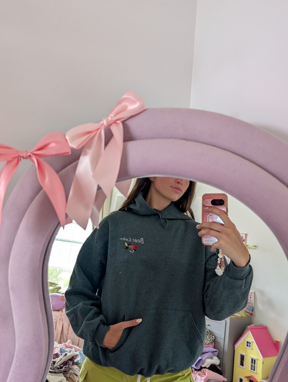 Bear Lake Gray Hoodie with Embroidered Fish Hook Size XL